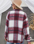 Dim Gray Plaid Button Up Dropped Shoulder Jacket