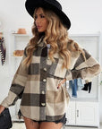 Light Gray Plaid Button Up Dropped Shoulder Jacket