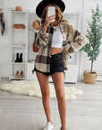 Gray Plaid Button Up Dropped Shoulder Jacket