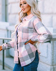 Light Gray Plaid Button Up Dropped Shoulder Jacket