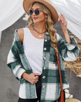 Slate Gray Plaid Button Up Dropped Shoulder Jacket