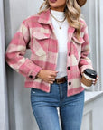 Dark Gray Plaid Button Up Dropped Shoulder Jacket