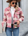 Gray Plaid Button Up Dropped Shoulder Jacket