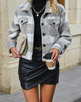 Dark Gray Plaid Button Up Dropped Shoulder Jacket