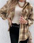 Gray Plaid Button Up Hooded Jacket with Pockets