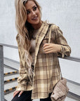 Gray Plaid Button Up Hooded Jacket with Pockets