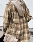 Rosy Brown Plaid Button Up Hooded Jacket with Pockets