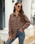 Light Gray Plaid Button Up Pocketed Shirt