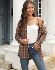 Dark Slate Gray Plaid Button Up Pocketed Shirt