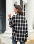 Dark Slate Gray Plaid Button Up Pocketed Shirt