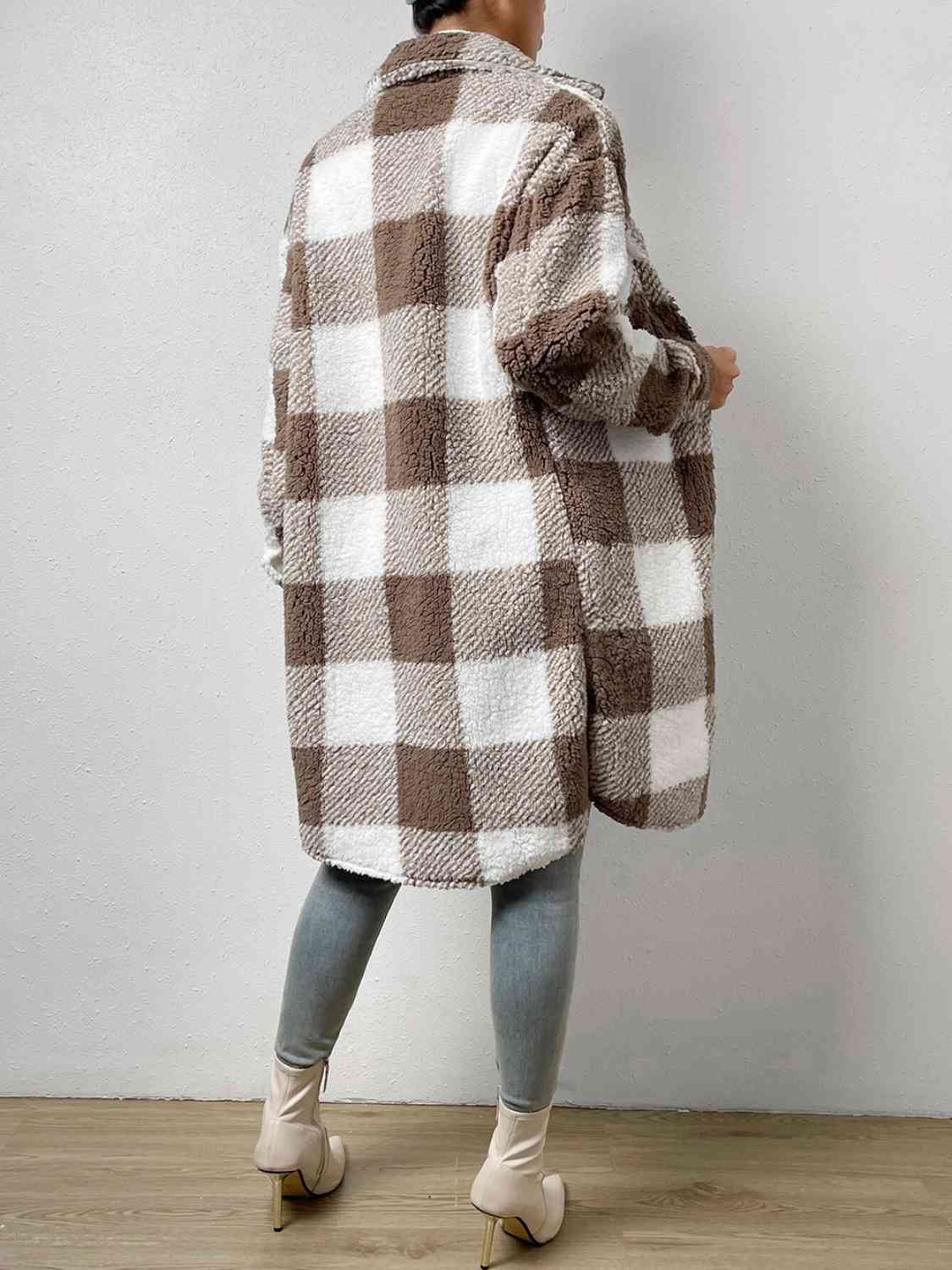 Gray Plaid Collared Neck Button Down Coat