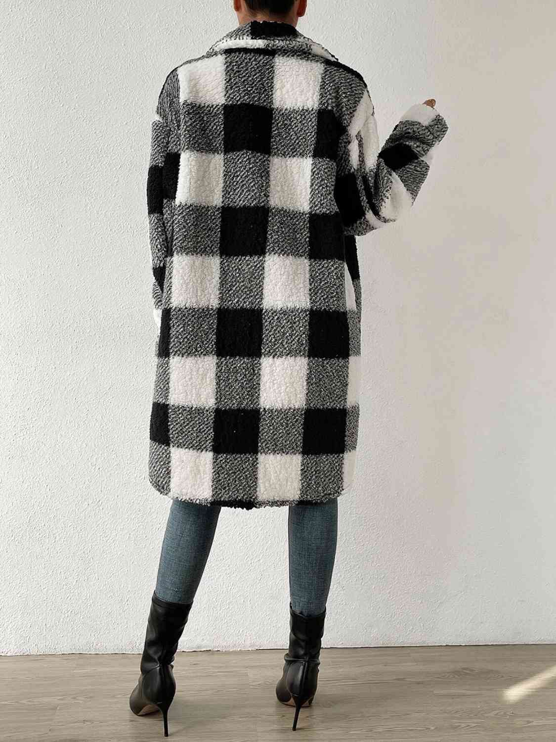 Gray Plaid Collared Neck Button Down Coat