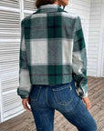 Gray Plaid Collared Neck Button Up Long Sleeve Jacket