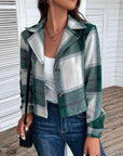 Gray Plaid Collared Neck Button Up Long Sleeve Jacket