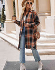 Gray Plaid Collared Neck Long Sleeve Coat