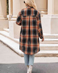 Gray Plaid Collared Neck Long Sleeve Coat