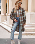 Dark Gray Plaid Collared Neck Long Sleeve Coat