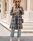 Gray Plaid Collared Neck Long Sleeve Coat