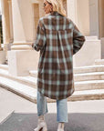 Gray Plaid Collared Neck Long Sleeve Coat