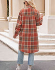 Gray Plaid Collared Neck Long Sleeve Coat