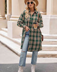 Gray Plaid Collared Neck Long Sleeve Coat