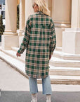 Dark Gray Plaid Collared Neck Long Sleeve Coat