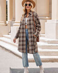 Gray Plaid Collared Neck Long Sleeve Coat