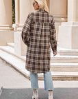 Gray Plaid Collared Neck Long Sleeve Coat