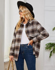 Gray Plaid Collared Shirt Jacket