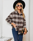 Light Gray Plaid Collared Shirt Jacket