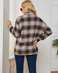 Gray Plaid Collared Shirt Jacket