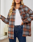 Gray Plaid Collared Shirt Jacket