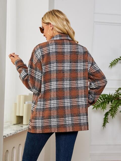 Gray Plaid Collared Shirt Jacket