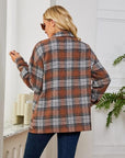 Gray Plaid Collared Shirt Jacket