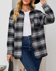 Gray Plaid Collared Shirt Jacket