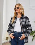 Gray Plaid Collared Shirt Jacket