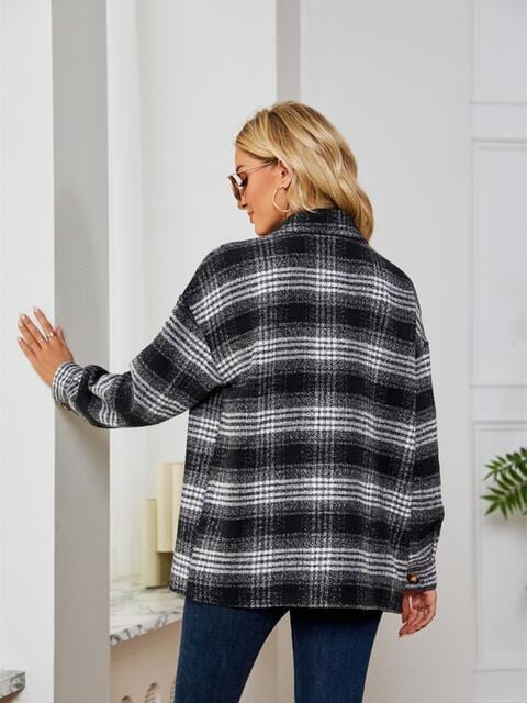 Gray Plaid Collared Shirt Jacket