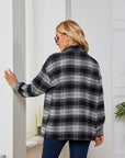 Gray Plaid Collared Shirt Jacket