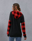 Dark Gray Plaid Drawstring Dropped Shoulder Hoodie