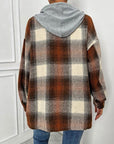 Light Gray Plaid Drawstring Hooded Jacket