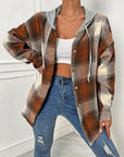 Light Gray Plaid Drawstring Hooded Jacket