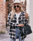 Dark Gray Plaid Dropped Shoulder Hooded Longline Jacket