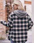 Gray Plaid Dropped Shoulder Hooded Longline Jacket