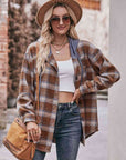 Gray Plaid Dropped Shoulder Hooded Longline Jacket