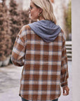 Dark Gray Plaid Dropped Shoulder Hooded Longline Jacket