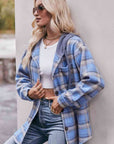 Gray Plaid Dropped Shoulder Hooded Longline Jacket