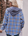 Dark Gray Plaid Dropped Shoulder Hooded Longline Jacket