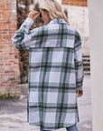 Gray Plaid Dropped Shoulder Longline Jacket