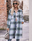 Gray Plaid Dropped Shoulder Longline Jacket