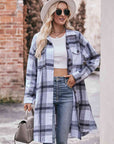 Gray Plaid Dropped Shoulder Longline Jacket